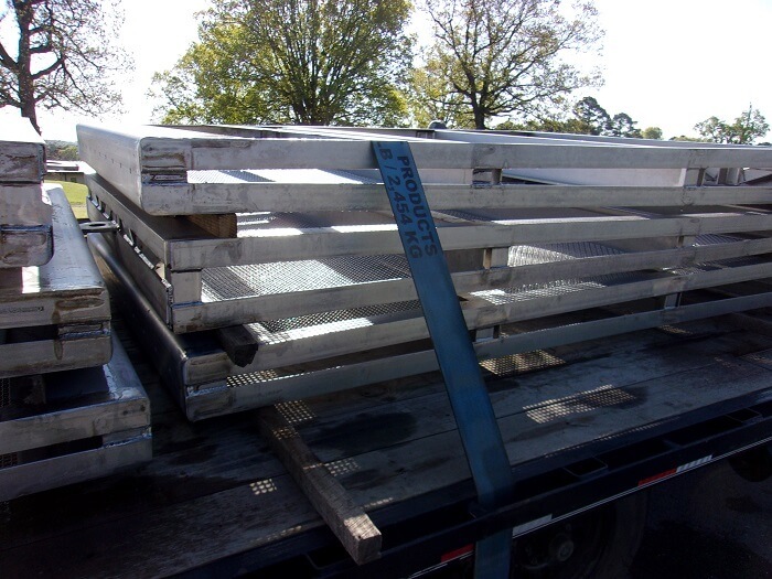 stack of angle rail on trailer